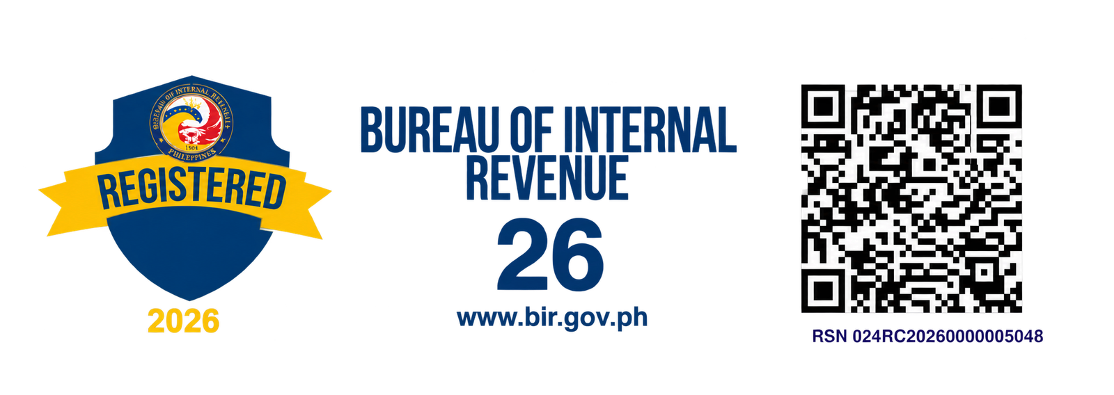 Bureau of Internal Revenue registered business badge for 2026 with verification QR code